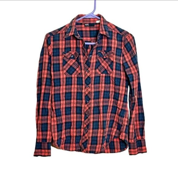 BDG Urban Outfitters‎ Long Sleeve Pink Blue Plaid Button Down Flannel Size XS - Picture 1 of 8